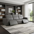 110" Dark Gray Top Grain Leather Reclining Metal USB Sofa
