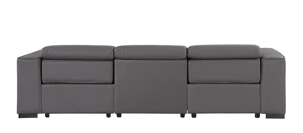 110" Dark Gray Top Grain Leather Reclining Metal USB Sofa