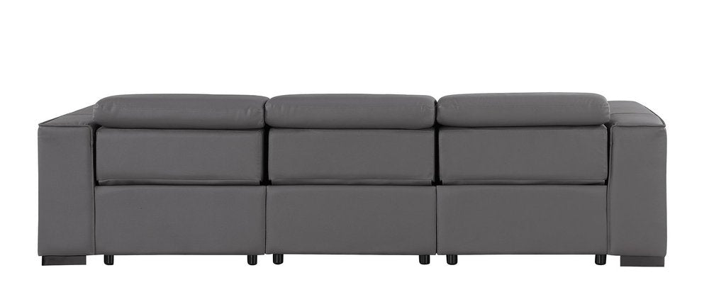 110" Dark Gray Top Grain Leather Reclining Metal USB Sofa