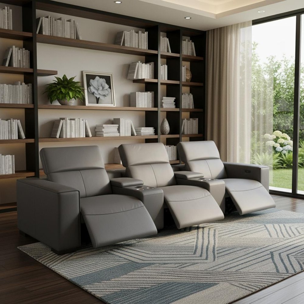 136" Dark Gray Top Grain Leather Reclining USB Sofa And Storage