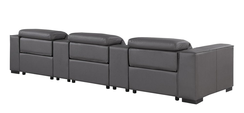 136" Dark Gray Top Grain Leather Reclining USB Sofa And Storage