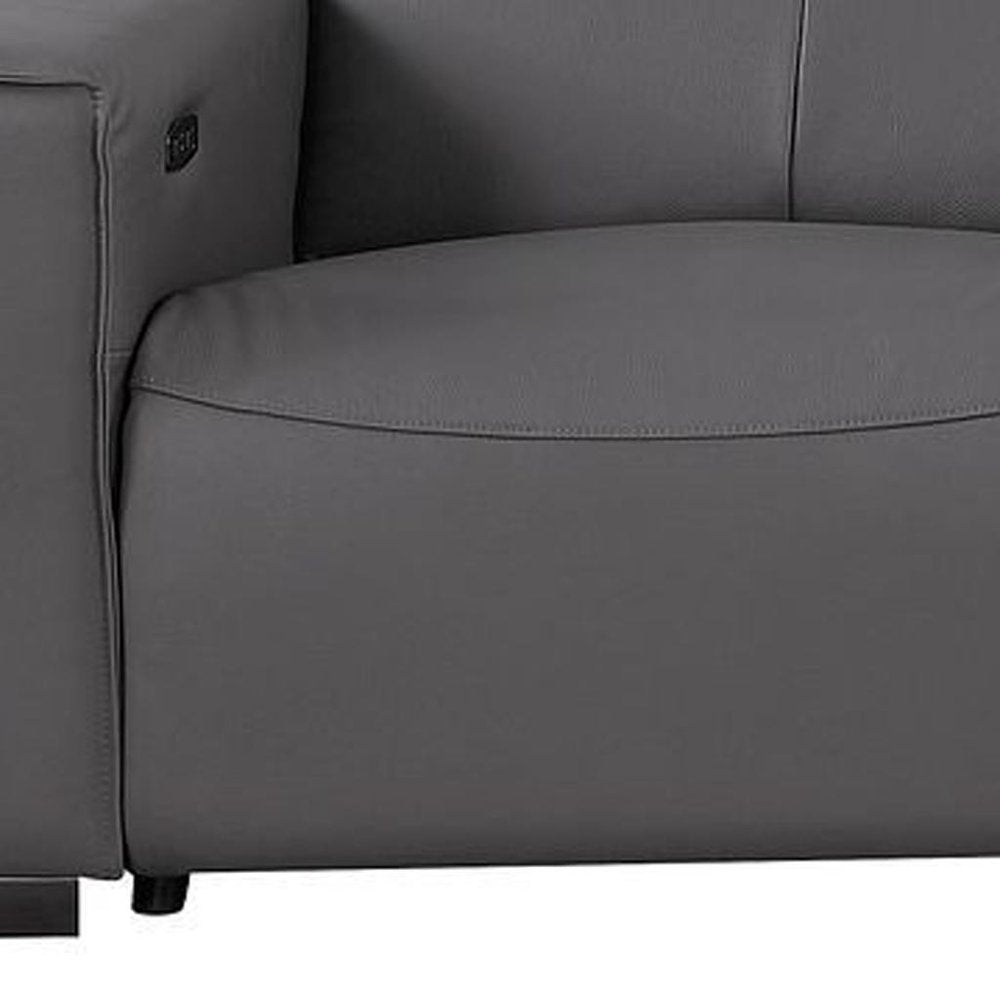 136" Dark Gray Top Grain Leather Reclining USB Sofa And Storage