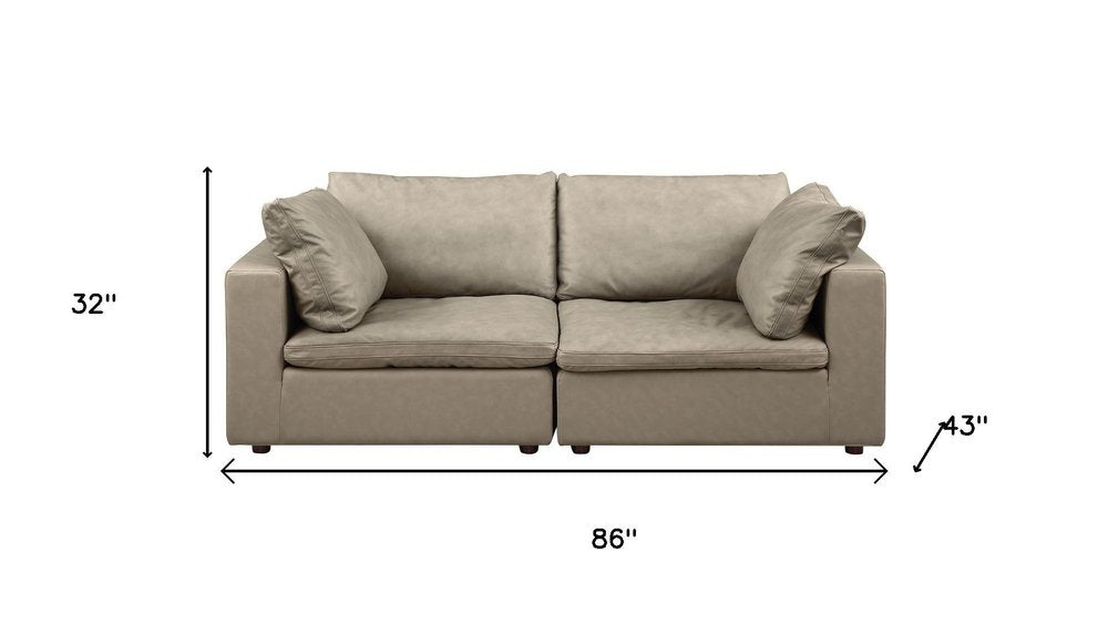 86" Cream and Brown Cotton Blend Loveseat