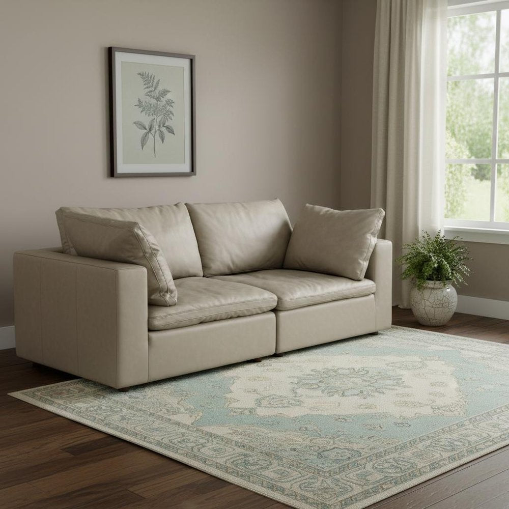 86" Cream and Brown Cotton Blend Loveseat