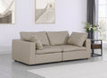 86" Cream and Brown Cotton Blend Loveseat