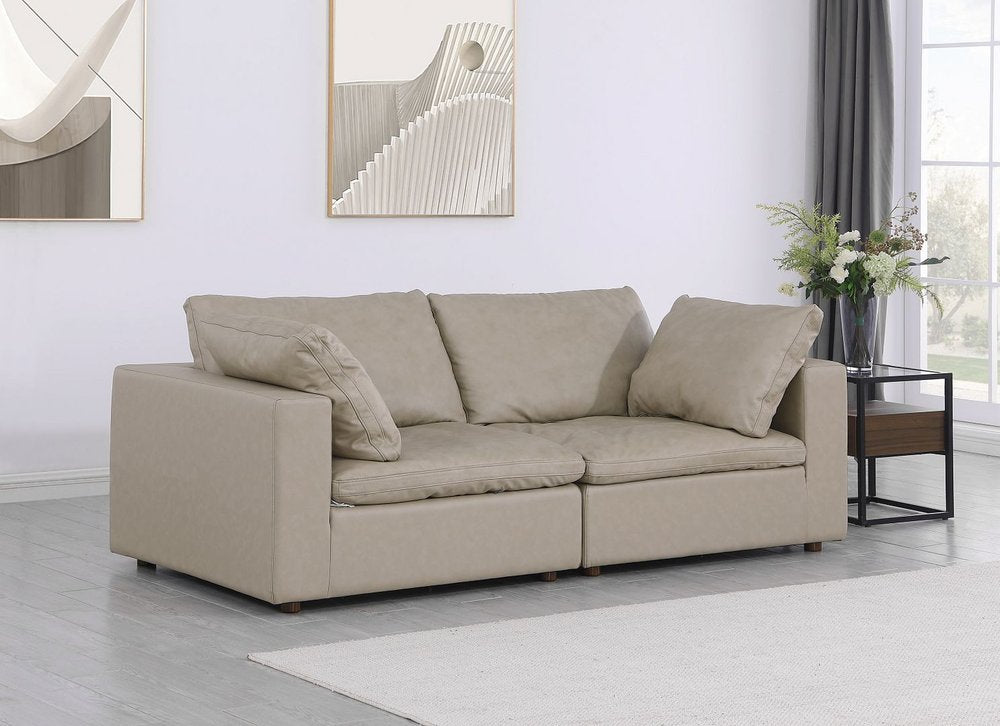 86" Cream and Brown Cotton Blend Loveseat