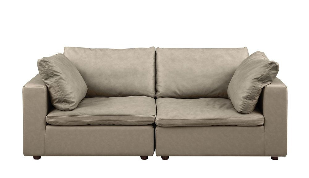 86" Cream and Brown Cotton Blend Loveseat