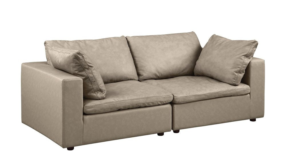86" Cream and Brown Cotton Blend Loveseat
