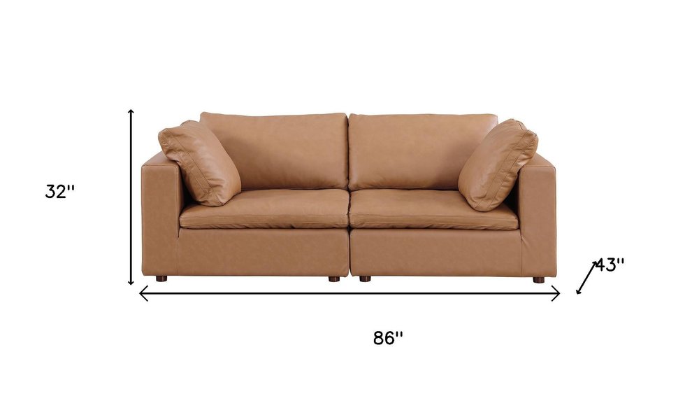 86" Chestnut and Brown Italian Leather Loveseat