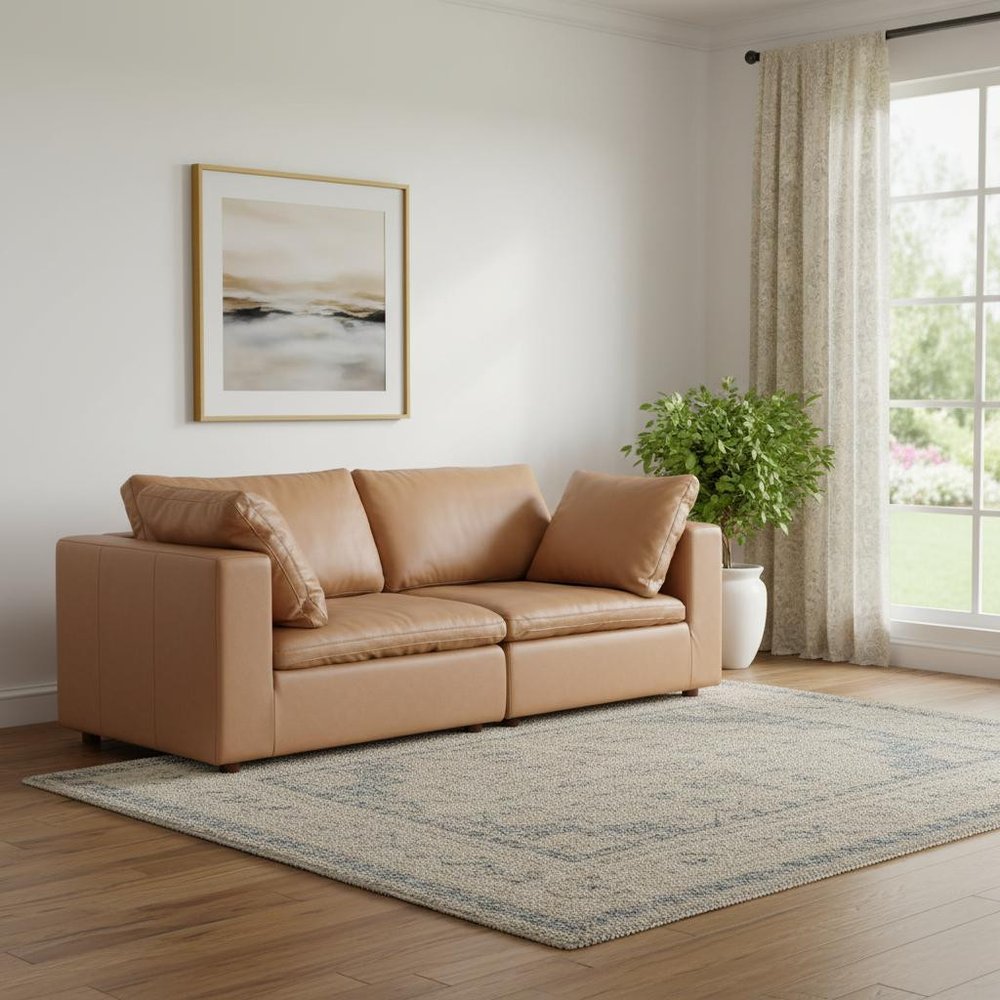 86" Chestnut and Brown Italian Leather Loveseat