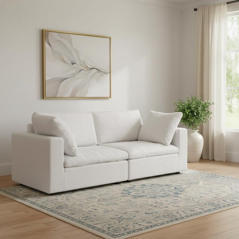 86" Pearl and Brown Italian Leather Loveseat