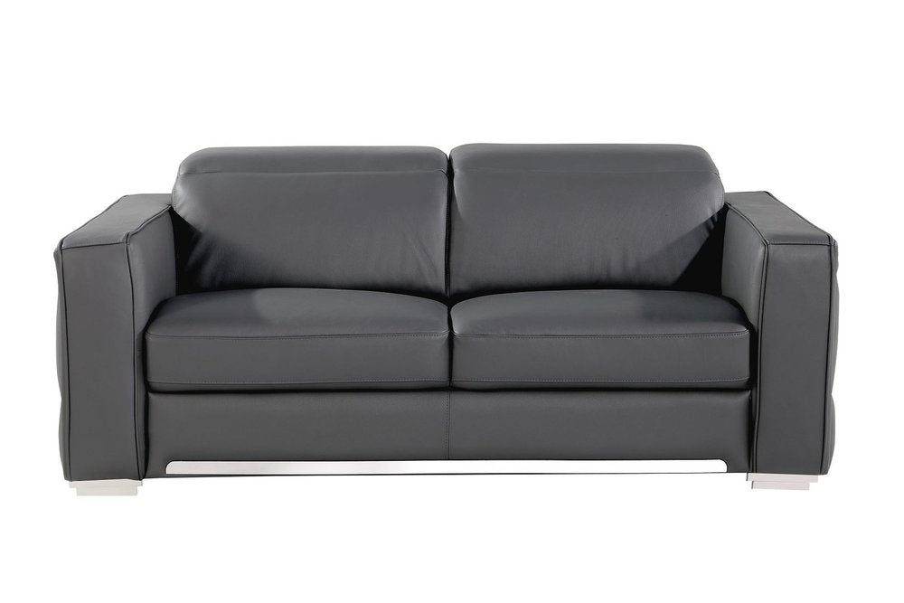 71" Dark Gray and Silver Italian Leather Loveseat