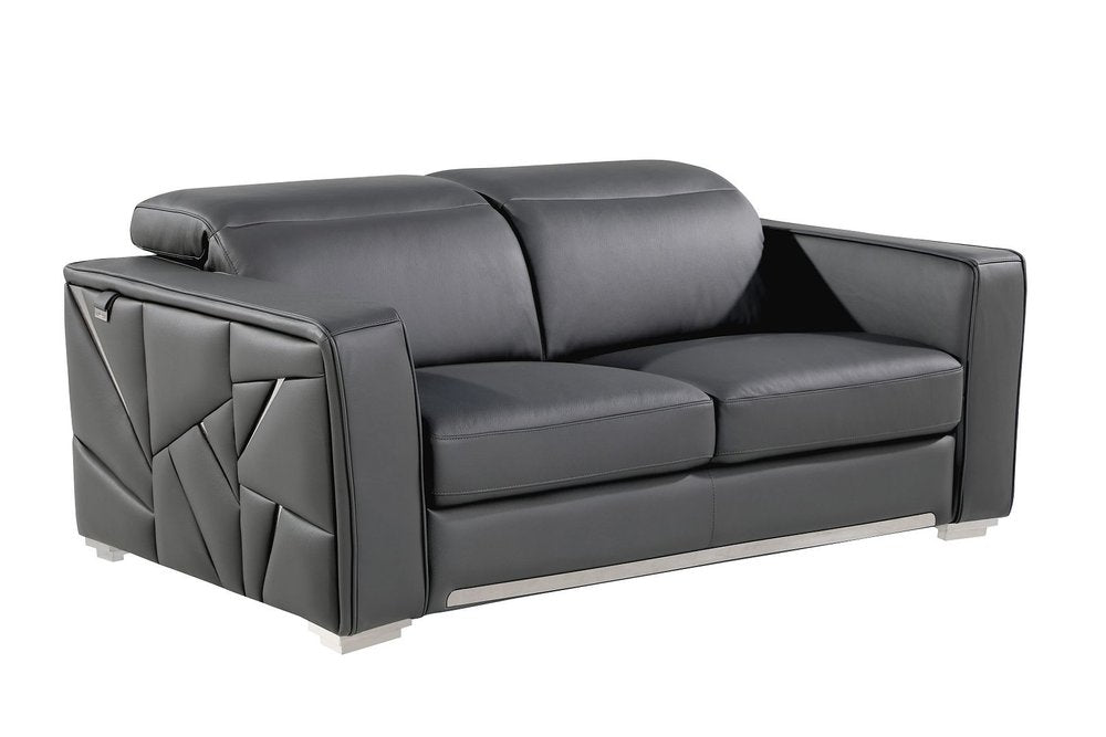 71" Dark Gray and Silver Italian Leather Loveseat