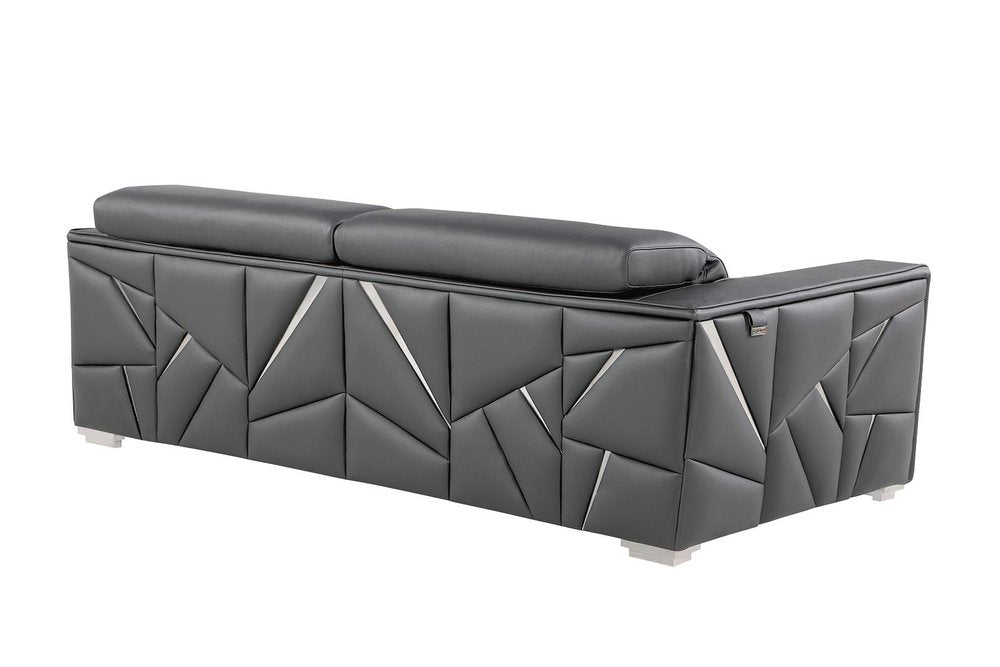 71" Dark Gray and Silver Italian Leather Loveseat