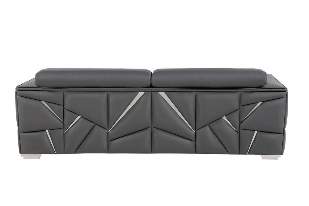 71" Dark Gray and Silver Italian Leather Loveseat