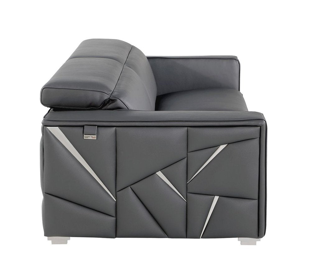 71" Dark Gray and Silver Italian Leather Loveseat