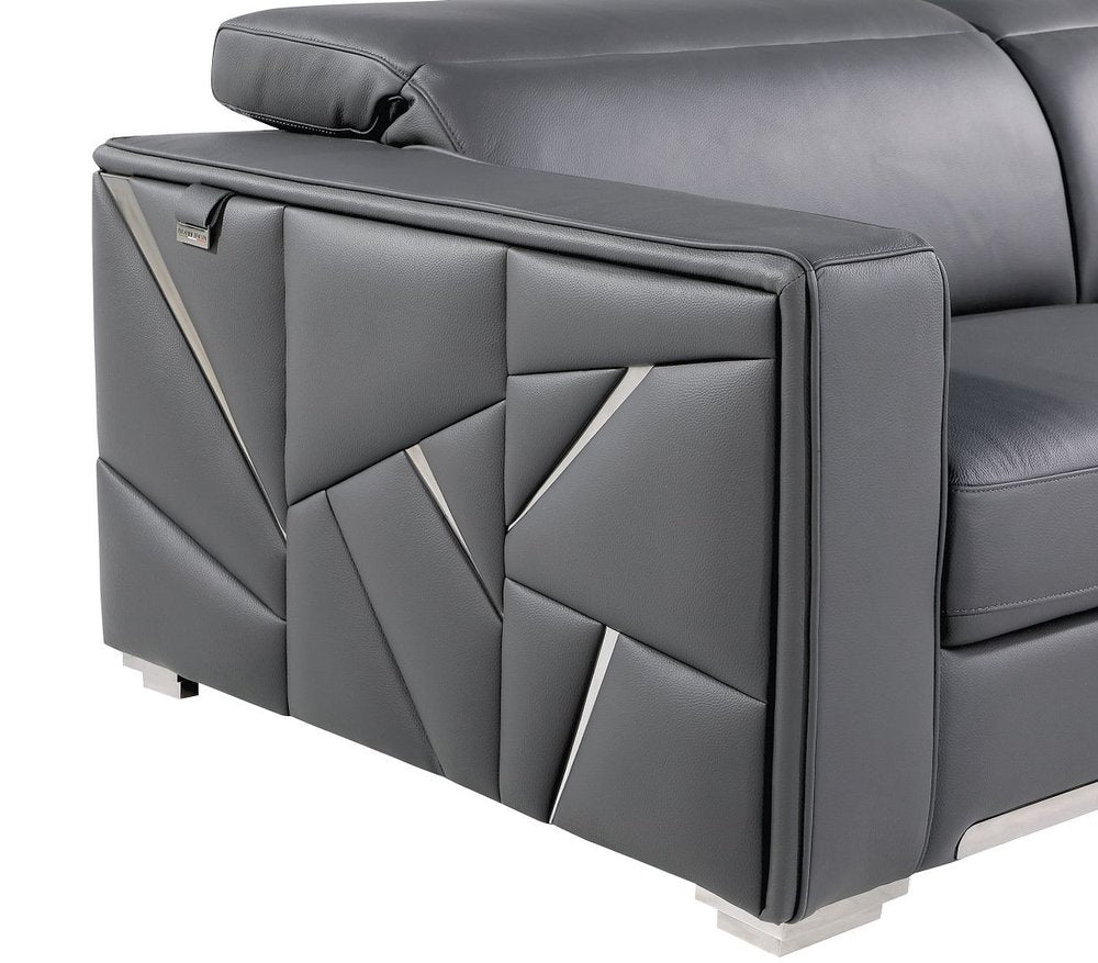 71" Dark Gray and Silver Italian Leather Loveseat