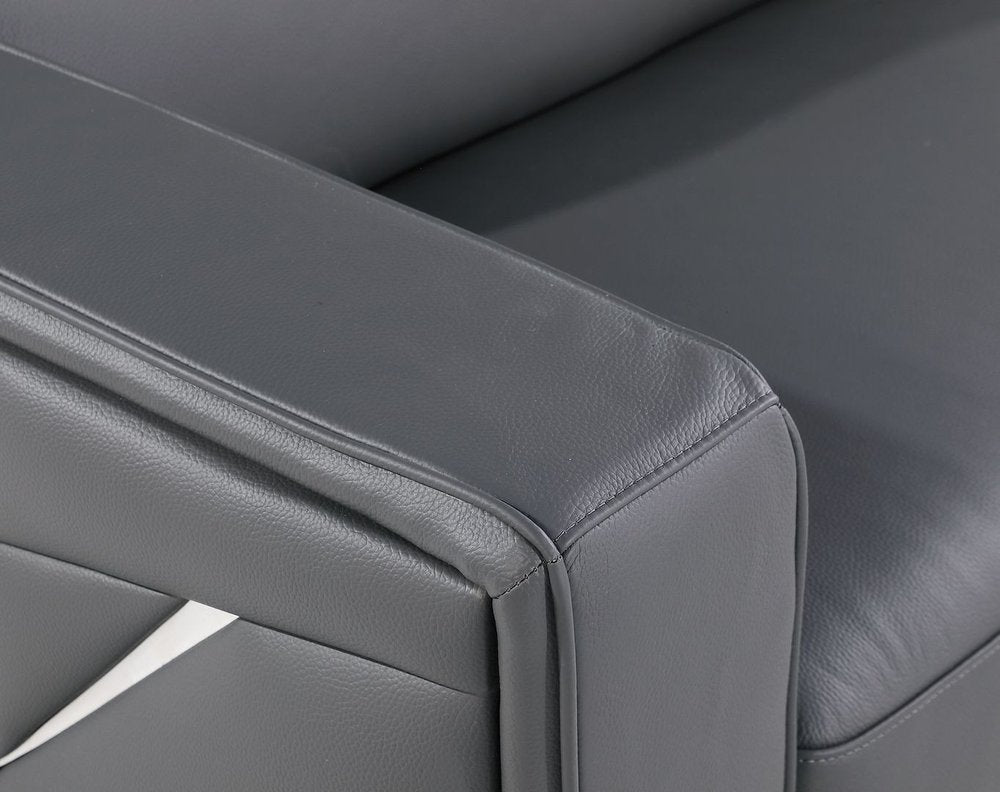 71" Dark Gray and Silver Italian Leather Loveseat