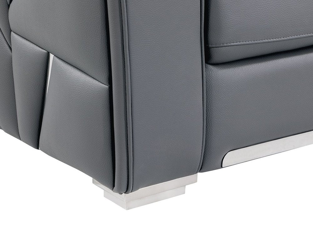 71" Dark Gray and Silver Italian Leather Loveseat