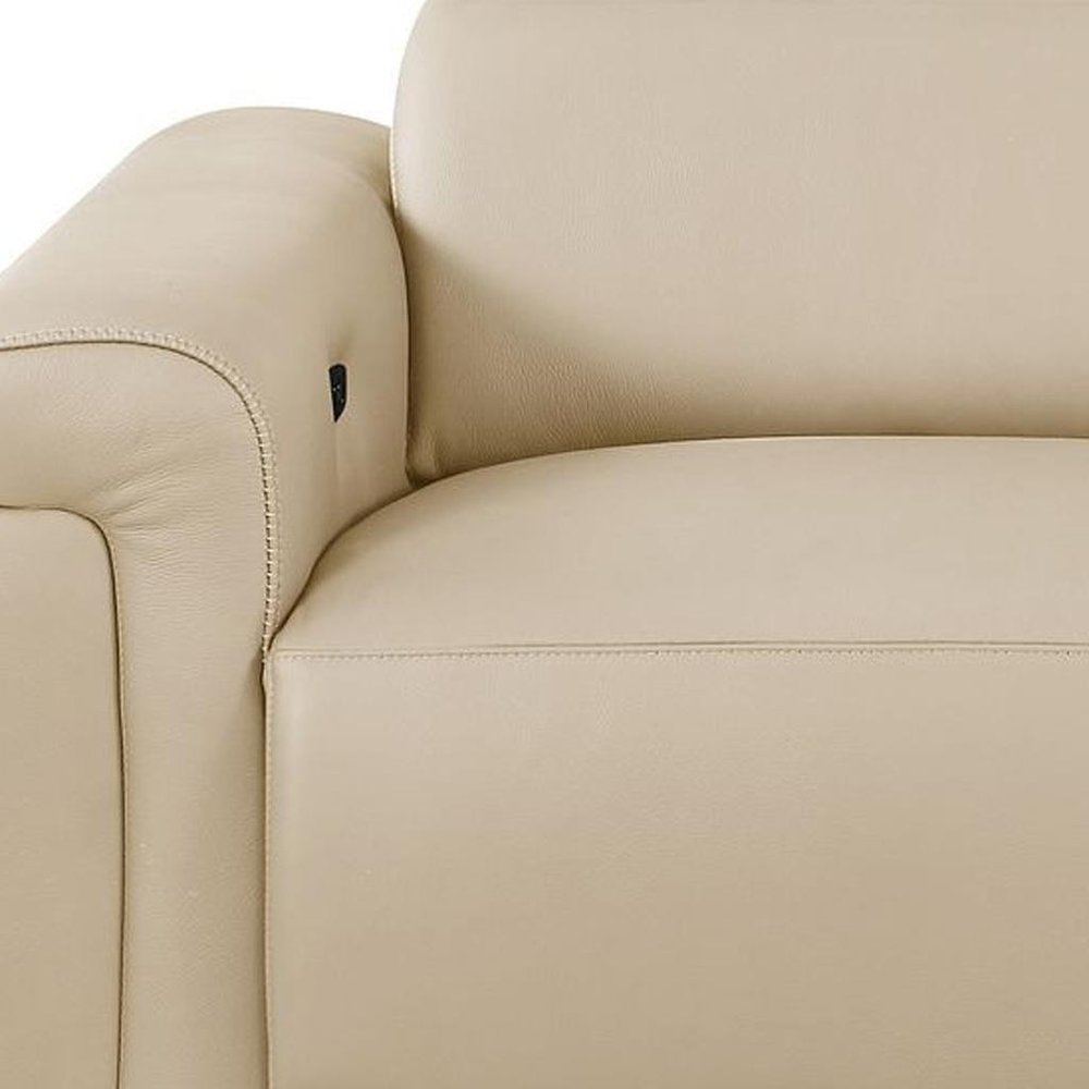 73" Cream and Black Italian Leather Power Reclining Loveseat