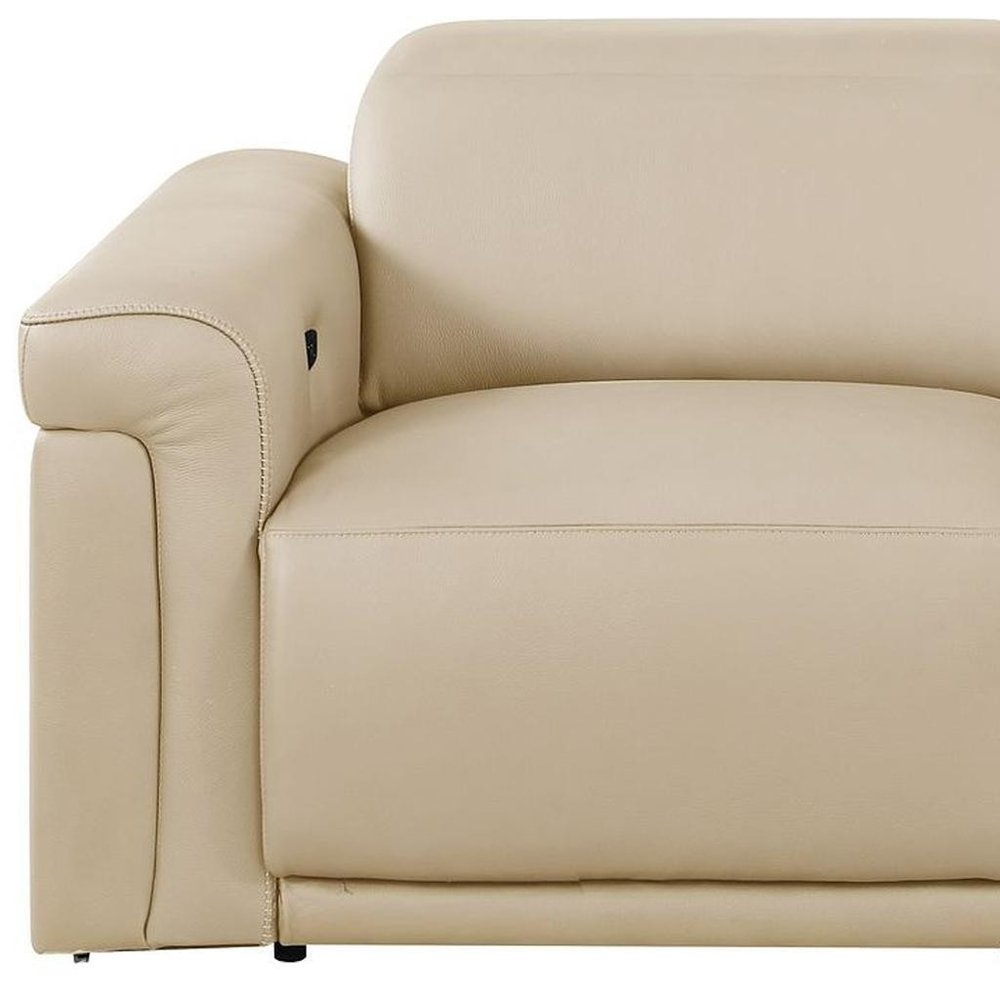 73" Cream and Black Italian Leather Power Reclining Loveseat