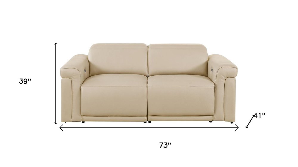 73" Cream and Black Italian Leather Power Reclining Loveseat