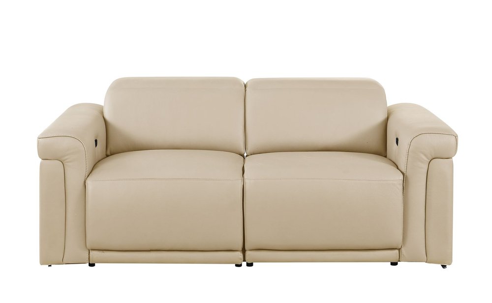 73" Cream and Black Italian Leather Power Reclining Loveseat