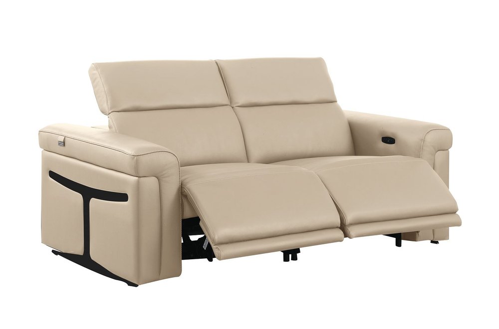 73" Cream and Black Italian Leather Power Reclining Loveseat