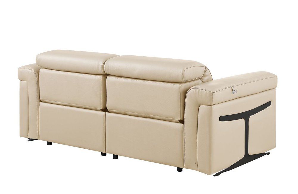 73" Cream and Black Italian Leather Power Reclining Loveseat