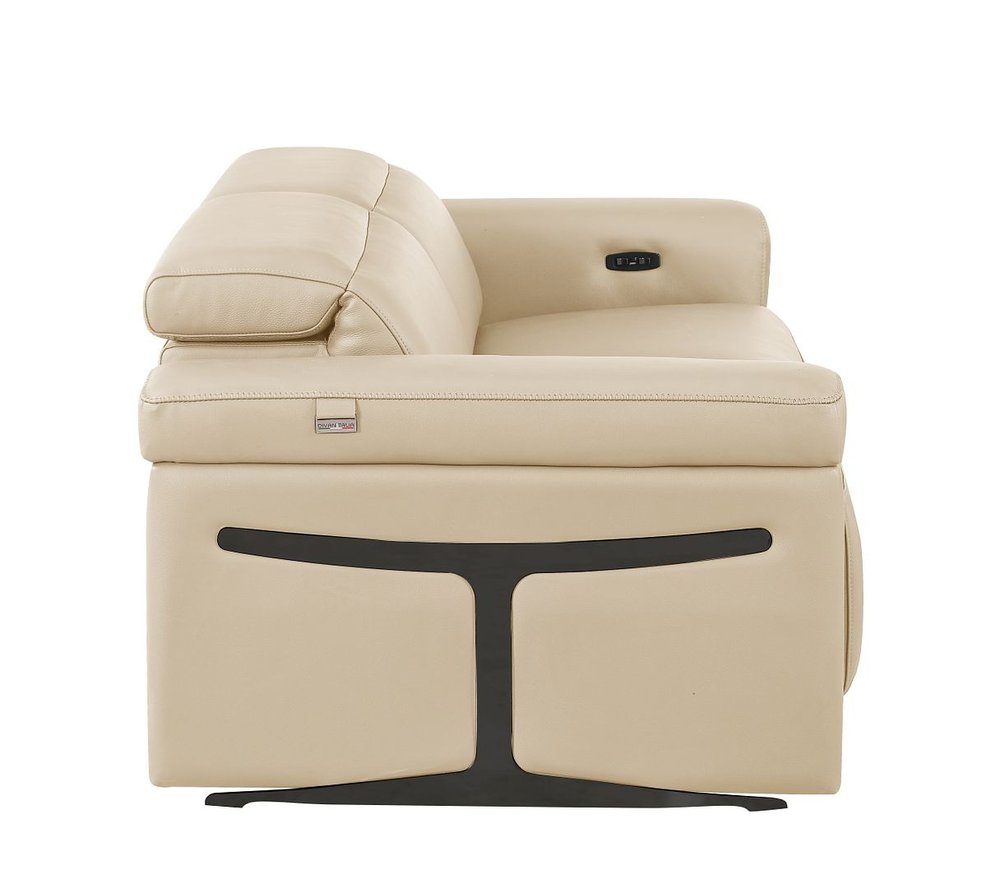 73" Cream and Black Italian Leather Power Reclining Loveseat