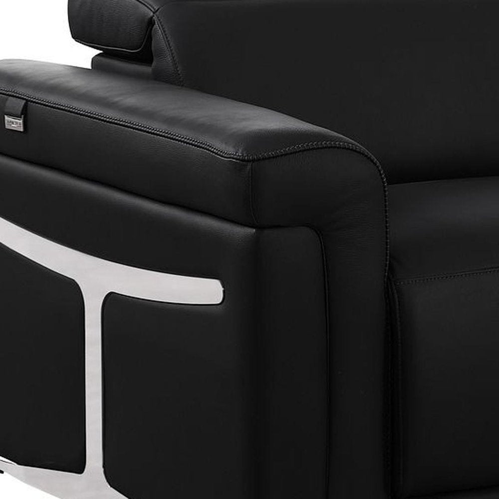 73" Black Italian Leather Power Reclining Loveseat