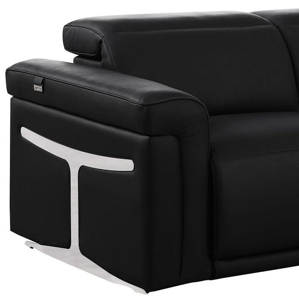 73" Black Italian Leather Power Reclining Loveseat