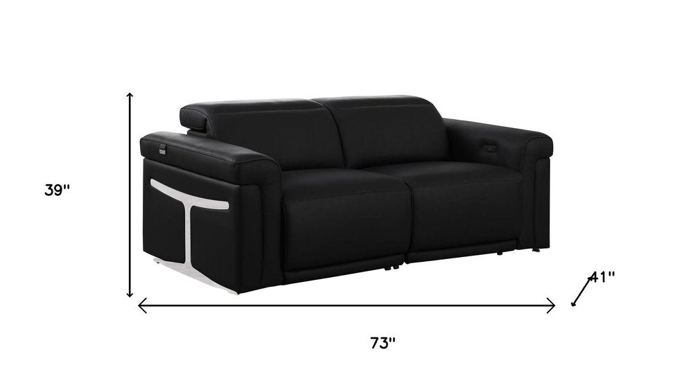 73" Black Italian Leather Power Reclining Loveseat