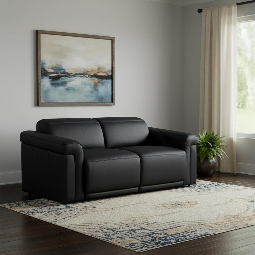 73" Black Italian Leather Power Reclining Loveseat