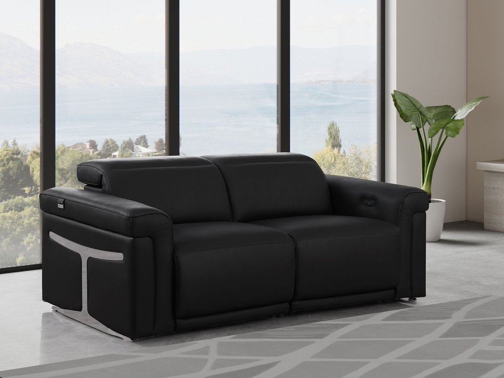 73" Black Italian Leather Power Reclining Loveseat
