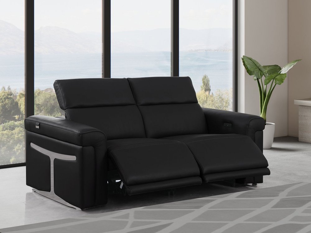 73" Black Italian Leather Power Reclining Loveseat