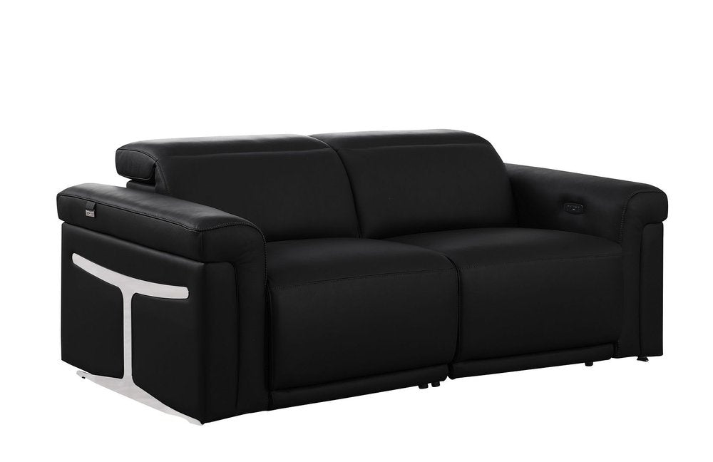 73" Black Italian Leather Power Reclining Loveseat