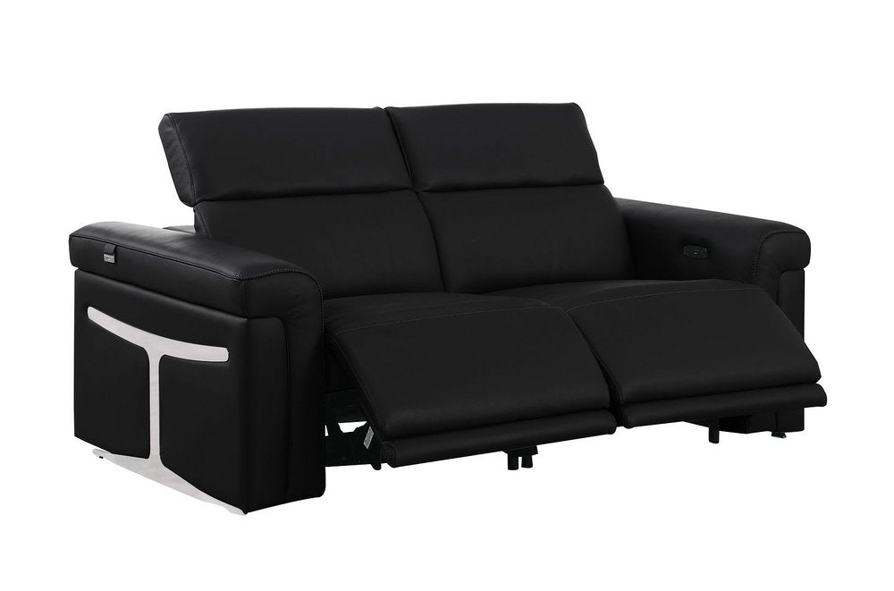 73" Black Italian Leather Power Reclining Loveseat