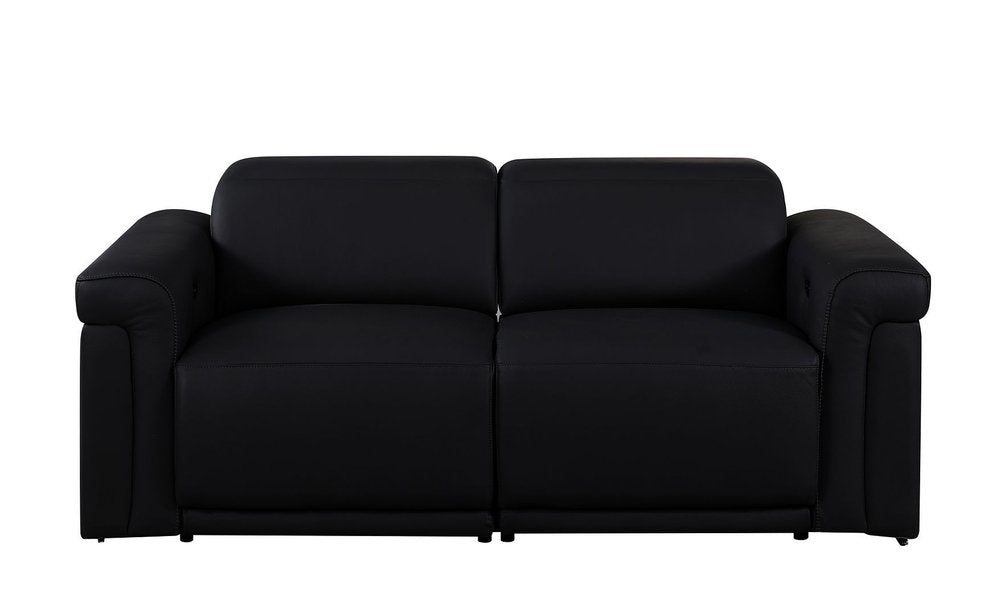73" Black Italian Leather Power Reclining Loveseat