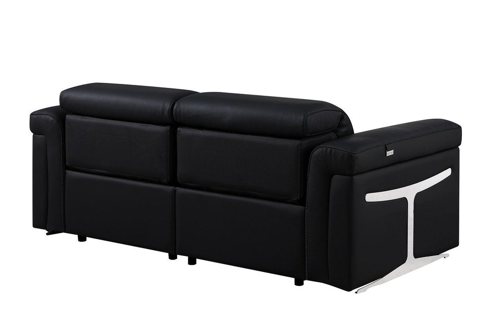 73" Black Italian Leather Power Reclining Loveseat