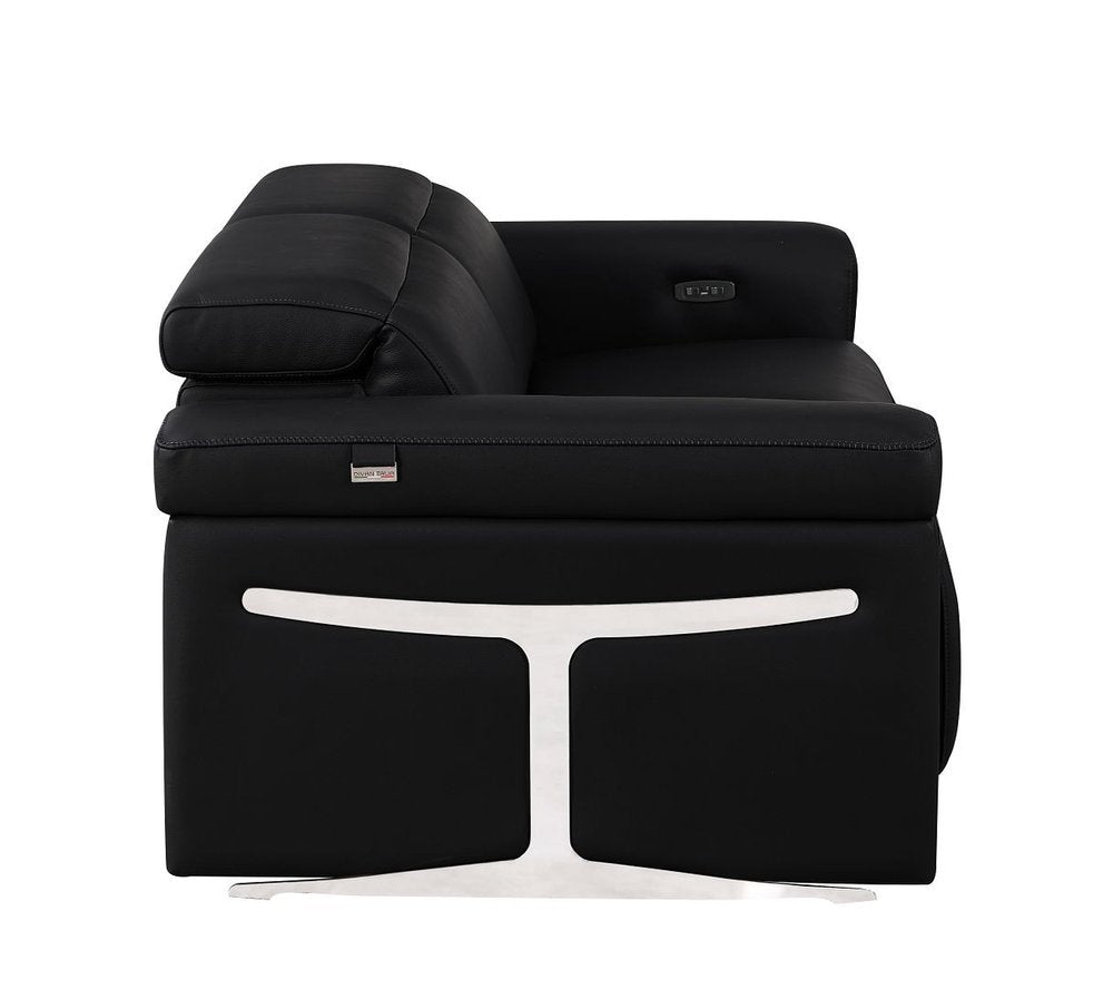 73" Black Italian Leather Power Reclining Loveseat