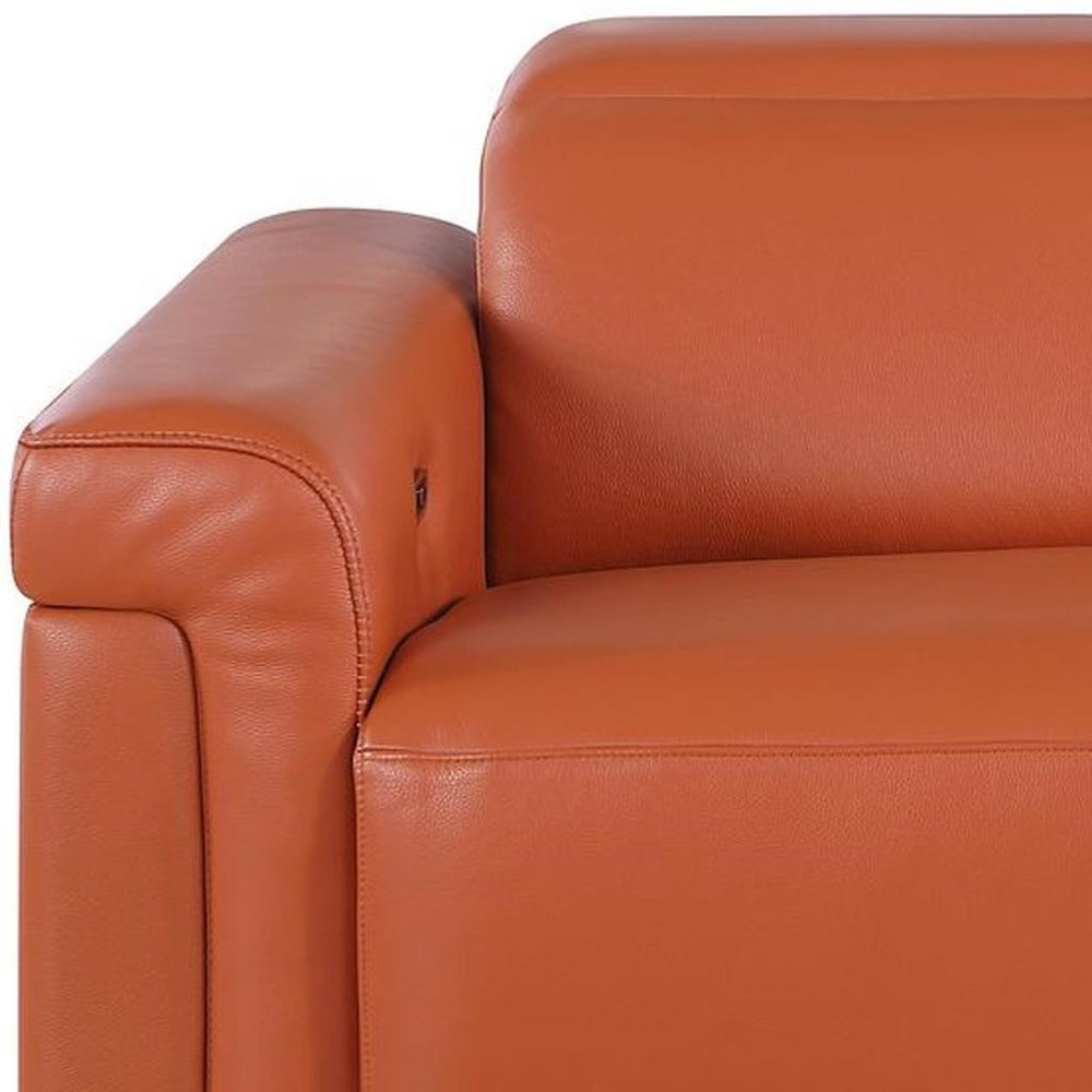 73" Orange and Black Italian Leather Power Reclining Loveseat