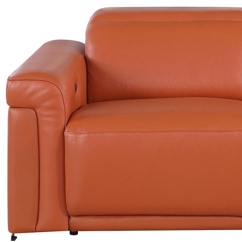 73" Orange and Black Italian Leather Power Reclining Loveseat