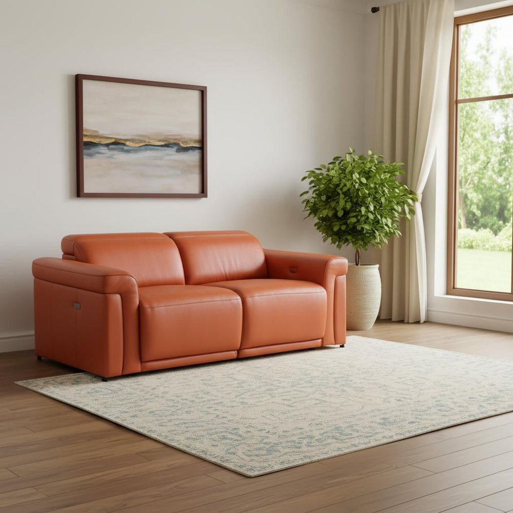 73" Orange and Black Italian Leather Power Reclining Loveseat