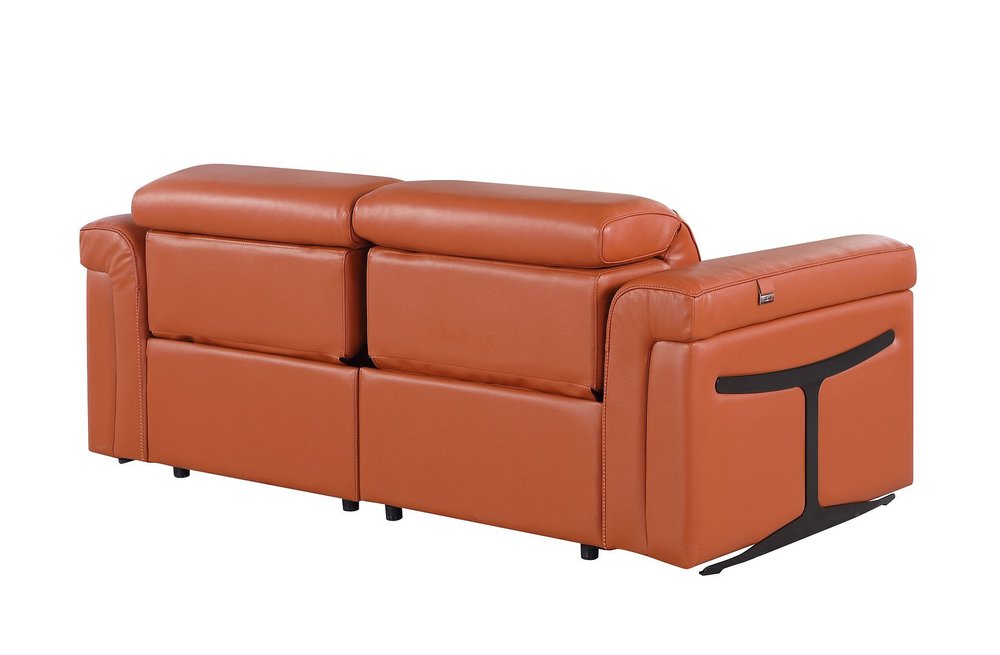73" Orange and Black Italian Leather Power Reclining Loveseat