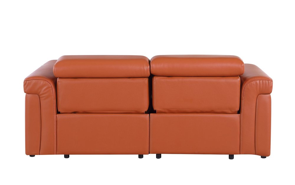 73" Orange and Black Italian Leather Power Reclining Loveseat
