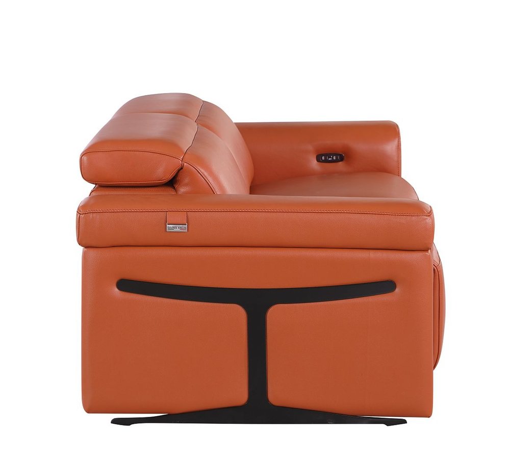 73" Orange and Black Italian Leather Power Reclining Loveseat