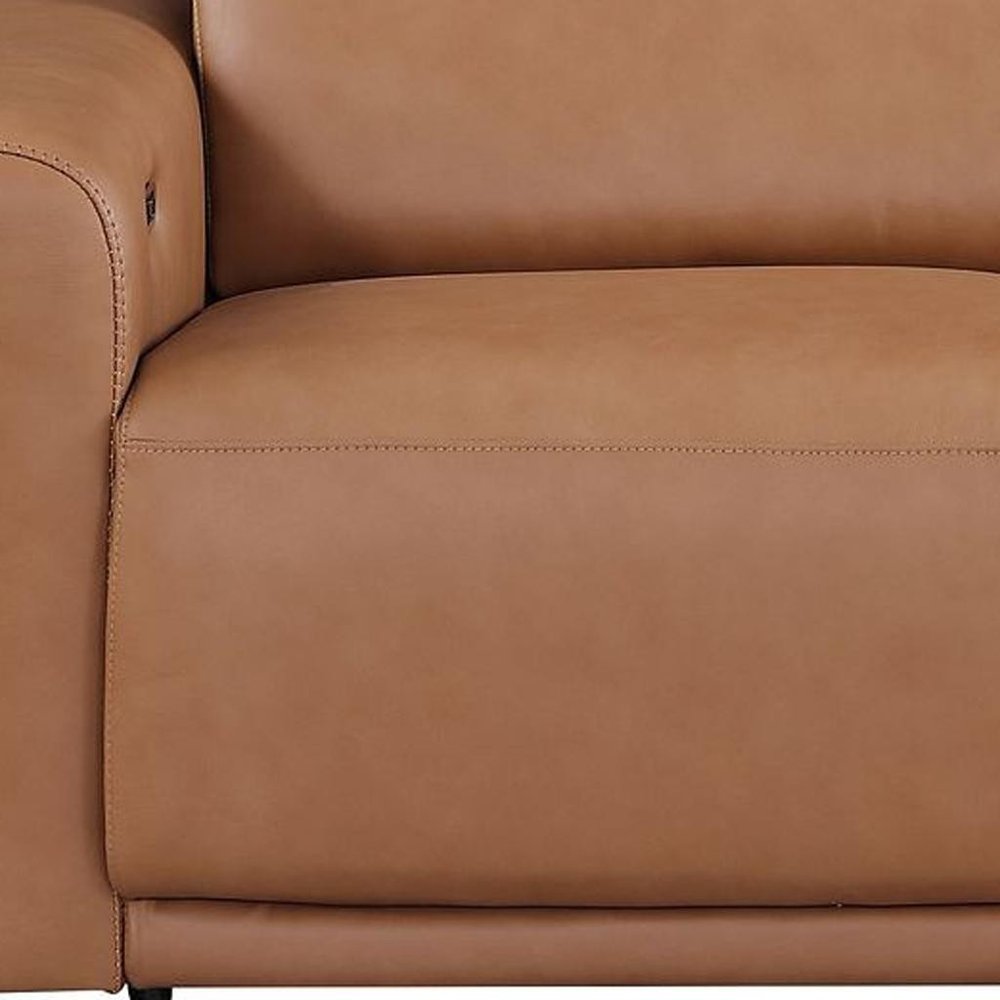 73" Chestnut and Black Italian Leather Power Reclining Loveseat