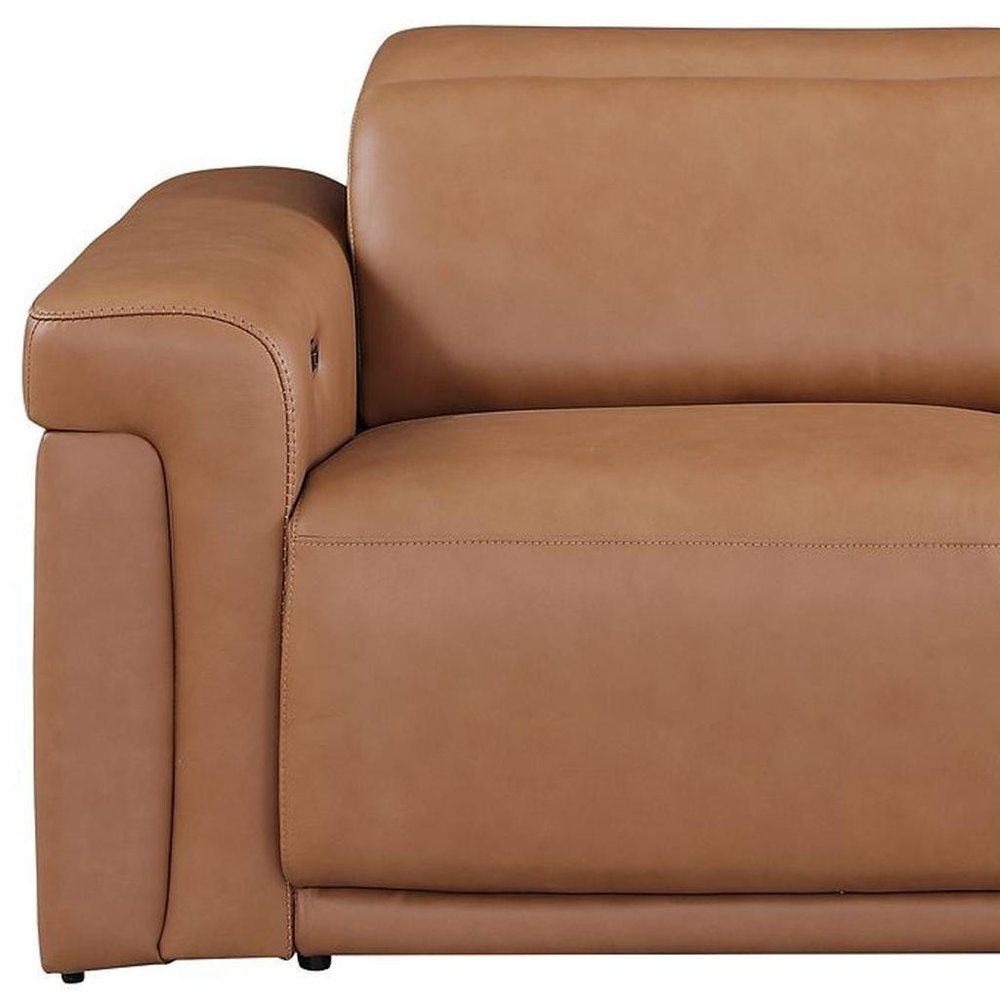 73" Chestnut and Black Italian Leather Power Reclining Loveseat