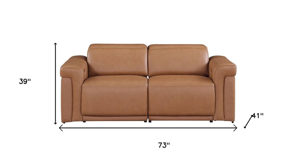73" Chestnut and Black Italian Leather Power Reclining Loveseat